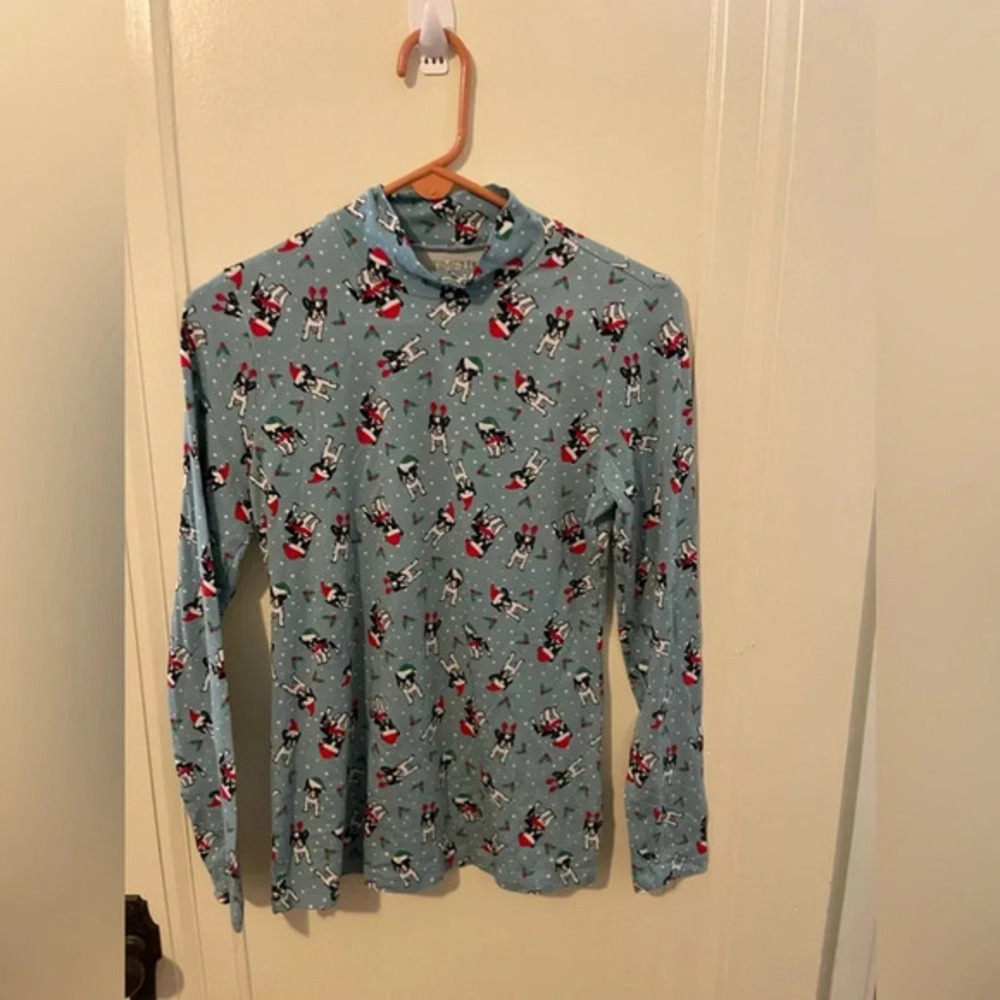 CHRISTMAS- Time and Tru Boston Terrier Women's Small Mock Turtleneck